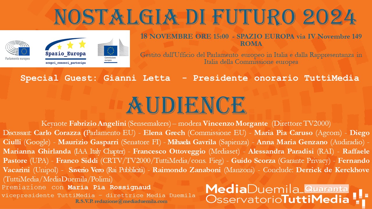 Nostalgia di Futuro 2024, tutto pronto per “Audience”: appuntamento lunedì 18 novembre